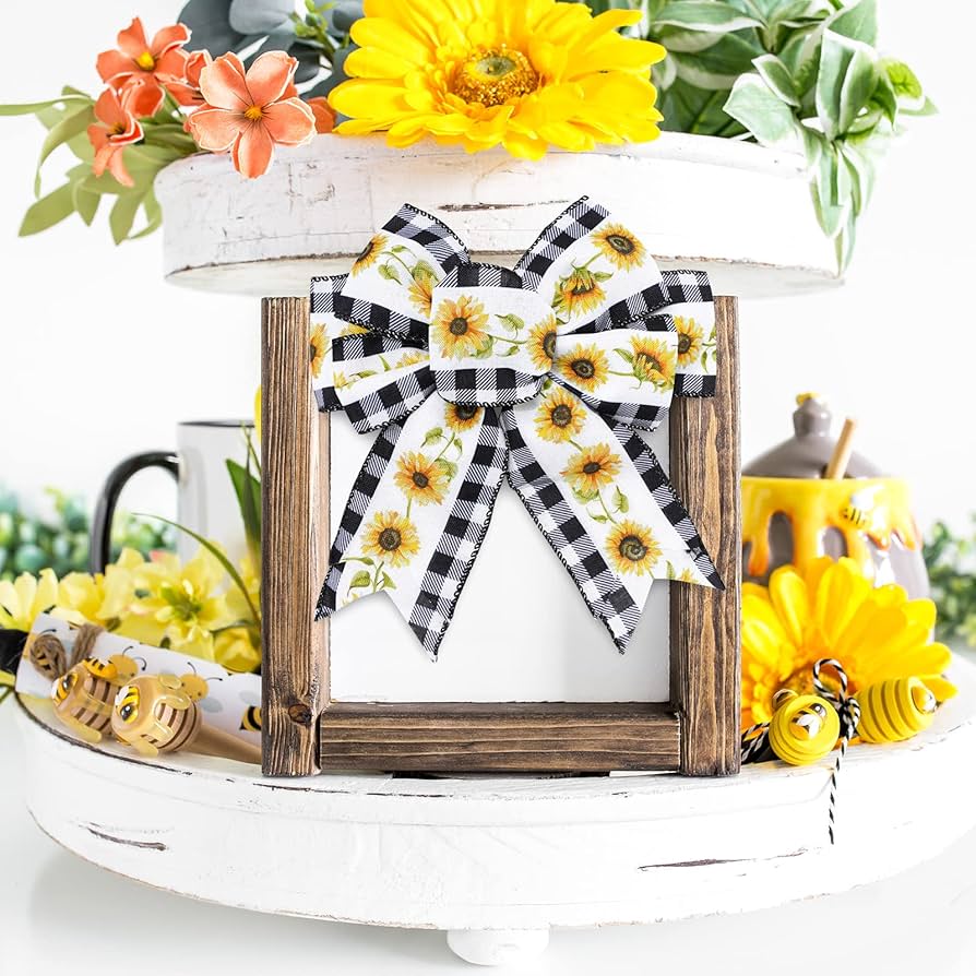 sunflower ribbon品 Amazon.com: Whaline 36 Yard Sunflower Wired Edge Ribbon 6
