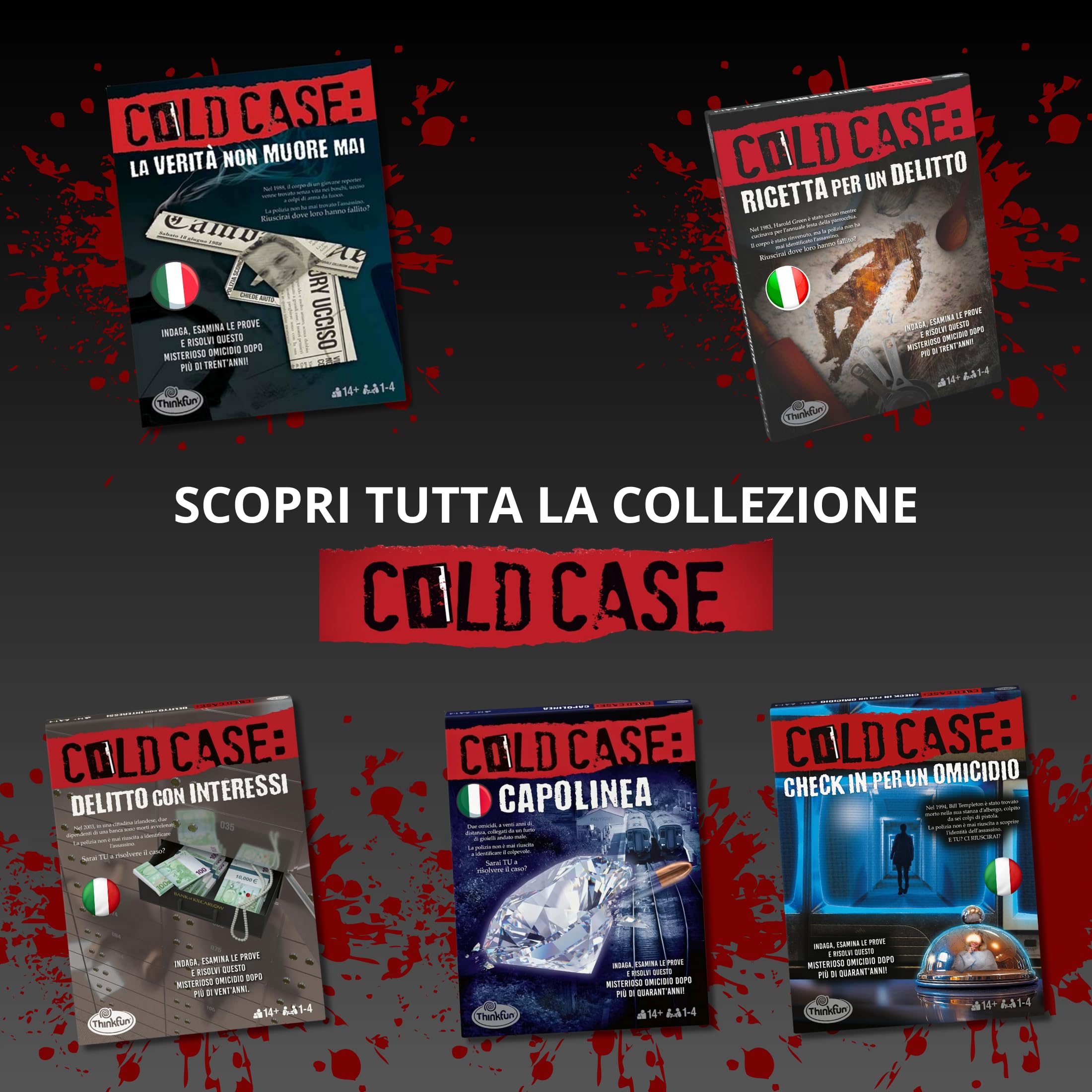 ThinkFun - Cold Case 5: Check in per un omicidio, Gioco investigativo poliziesco con indizi e prove per risolvere il caso, Gioco da tavolo mistero per adulti 1-4 giocatori, Idee Regalo