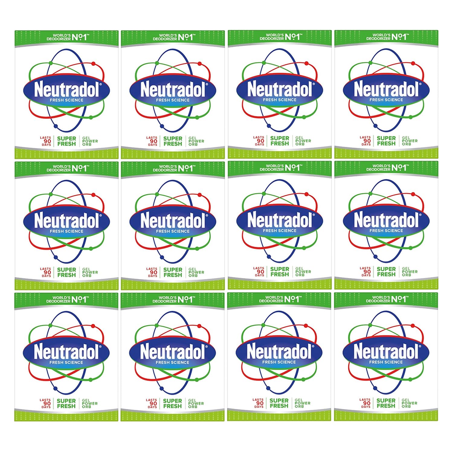 Slow Release Gel, Air Freshener and Odour Eliminator, No Plug or Spray Needed, Super Fresh, Multipack of 12 x 135g