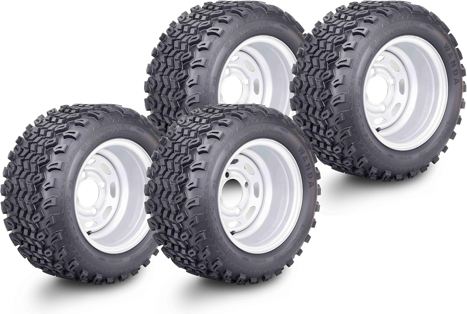 WANDA Golf Cart Tire & Wheel Assembly 18X9-10 with 4 Lugs on 4" PCD ET-15.5 Silver Wheel-14050, Set 4