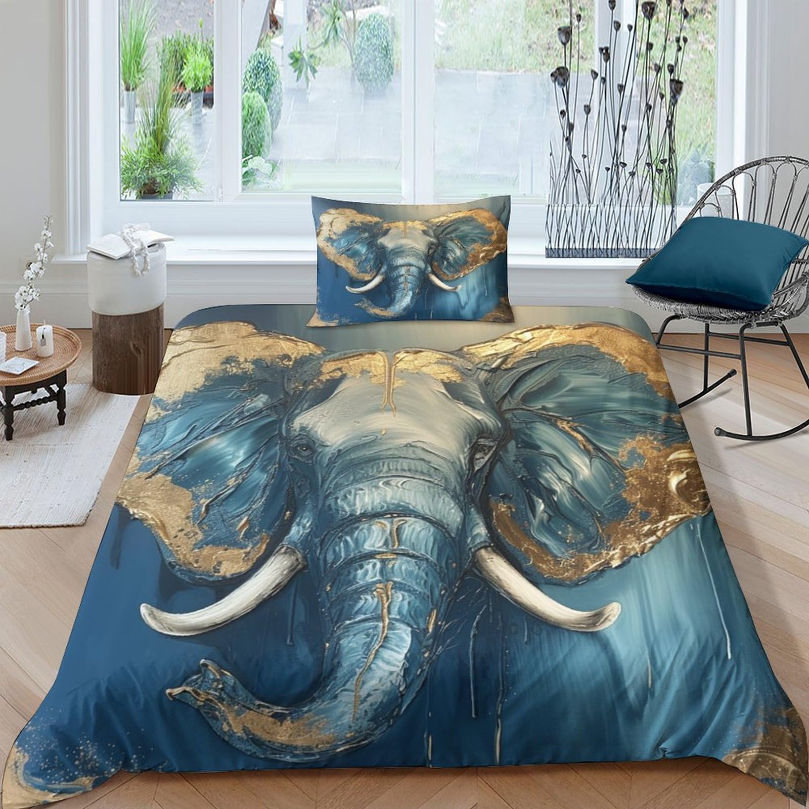 NRAOPEVVD Elephant Duvet Cover 3 PCS Hotel Quality Quilt Cover Bedding Bed Covers with Pillowcases with Zipper Closure Ultra Soft Anti Allergic Microfiber Single（135x200cm）