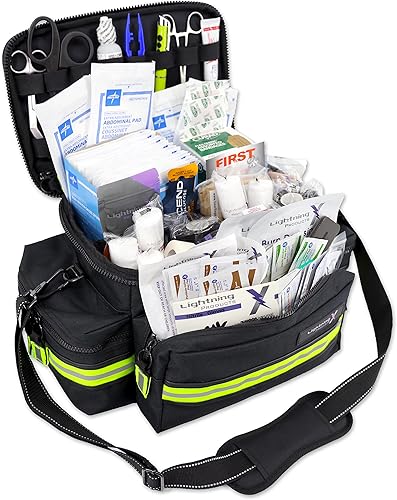 Lightning X Bolsa EMT de primera respuesta de tamaño mediano LXMB25 Kit de primeros auxilios totalmente abastecido con más de 200 suministros BLS