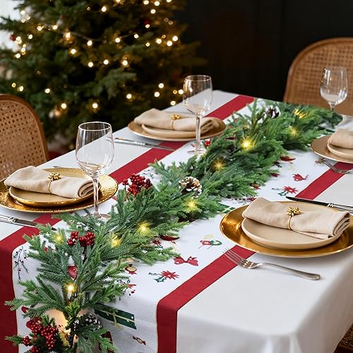 Miniatura 6 de Guirnalda de Navidad preiluminada de 6 pies con luces, guirnalda de cedro realista con bayas rojas, cono de pino artificial de tacto real, guirnalda