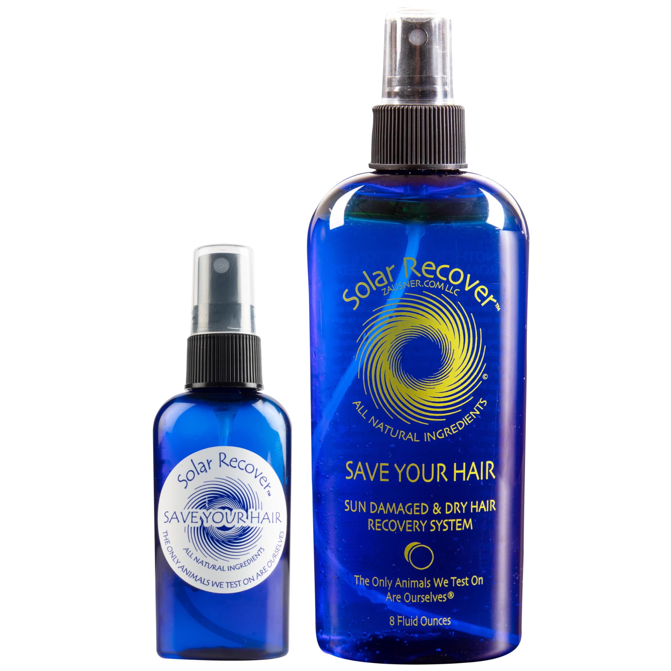 Solar Recover Detangler Spray & Leave In Conditioner 2 Pack (Full Size 8 Ounce + Travel Size 2 Ounce) - Moisturizing Frizz Control Hair Care for Dry &