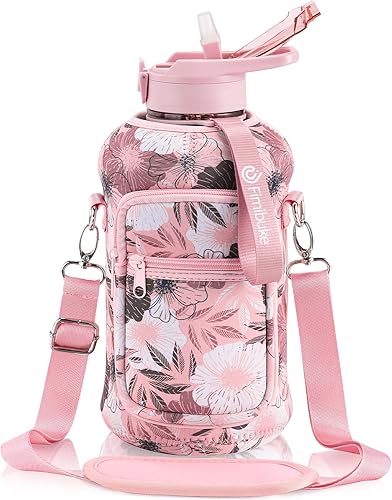 Half Gallon Water Bottle with Sleeve BPA Free 64 OZ Water Bottle with Straw  Time Marker to Drink Leakproof Motivational Water Jug