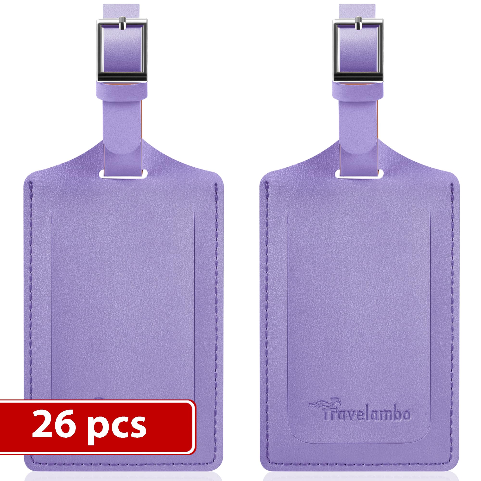 Travelambo Luggage Tags for Suitcases Faux Leather Privacy Protection 26 Pack Bag Tags Travel Accessories Essential, Classic Purple