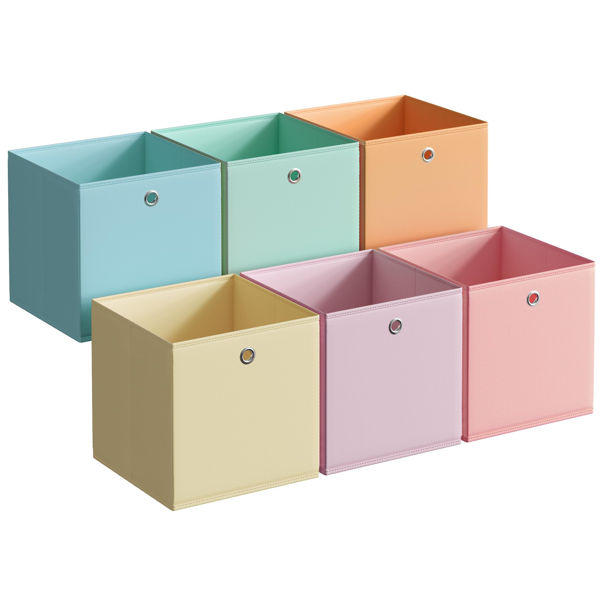 SONGMICS Aufbewahrungsbox, 6er Set, Ordnungsboxen, geruchsneutral, Faltbox, 33 x 33 x 33 cm, Stoffbox, für Würfelregal, Organizer bunt, Aufbewahrungskorb, für Schlafzimmer, Wohnzimmer RFB233X01
