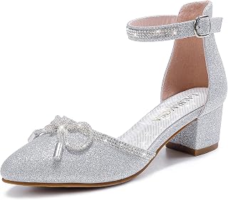 LAURMOSA Girls Sandals Closed Toe High Heels Pointed Toe Ankle Strap Pumps