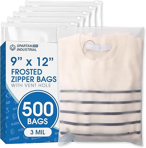 Spartan Industrial - Bolsas de plástico con cierre resellable de 9 x 12 pulgadas (500 unidades) de 3 mil con cierre resellable y orificio de
