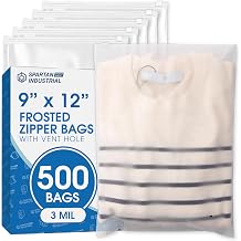 Spartan Industrial - 9" X 12" 500 Count 3 Mil Frosted Reclosable Zip Plastic Bags with Resealable Lock Seal Zipper and Vent Hole | For Packaging Clothes, Shirts & More