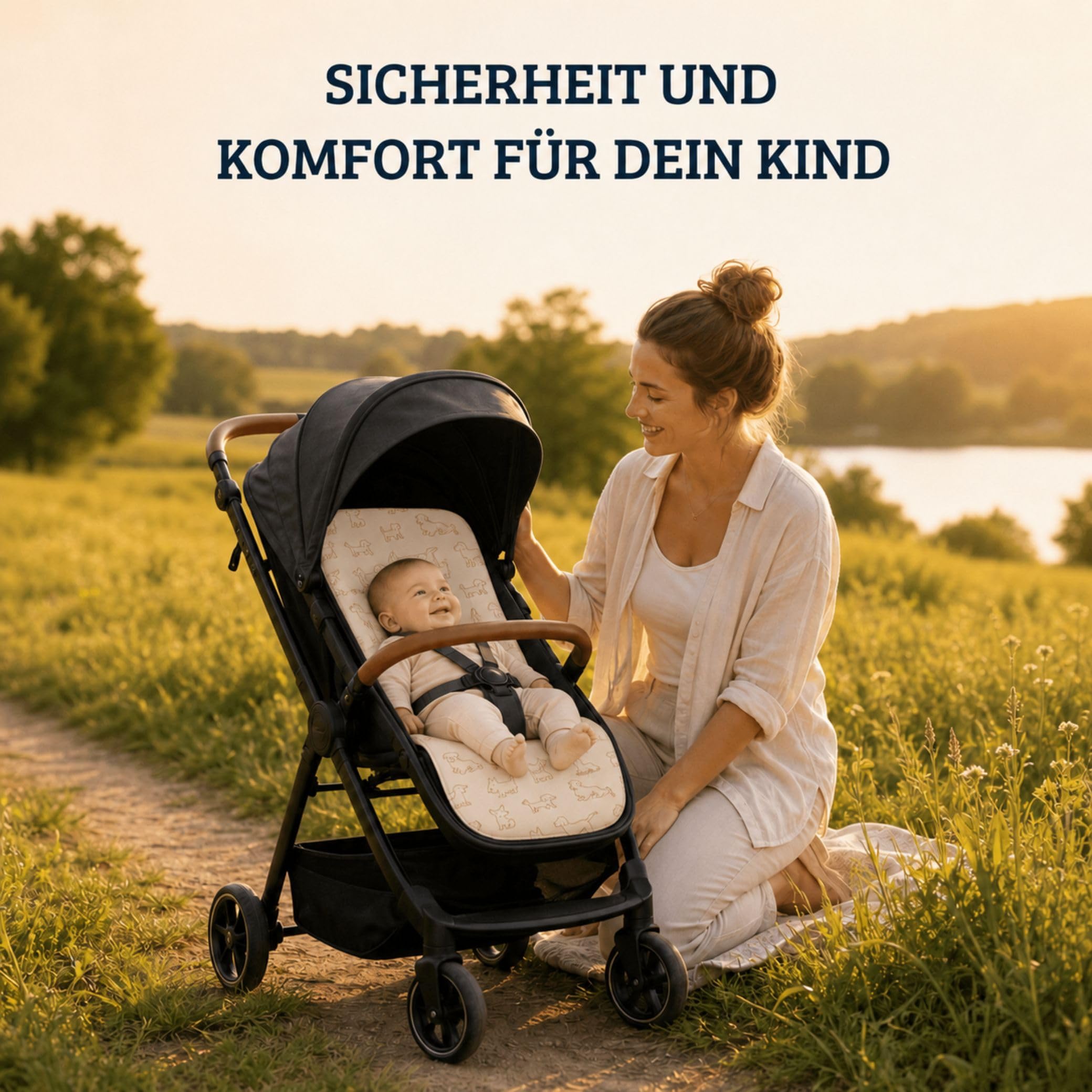Fillikid Wendeauflage | Sitzauflage Baumwolle Jersey für Buggy und Kinderwagen mit Gurtschlitze | Einlage zum Abnehmen Zubehör Sommer & Übergangszeit | komfortable Sitzunterlage Babywagen
