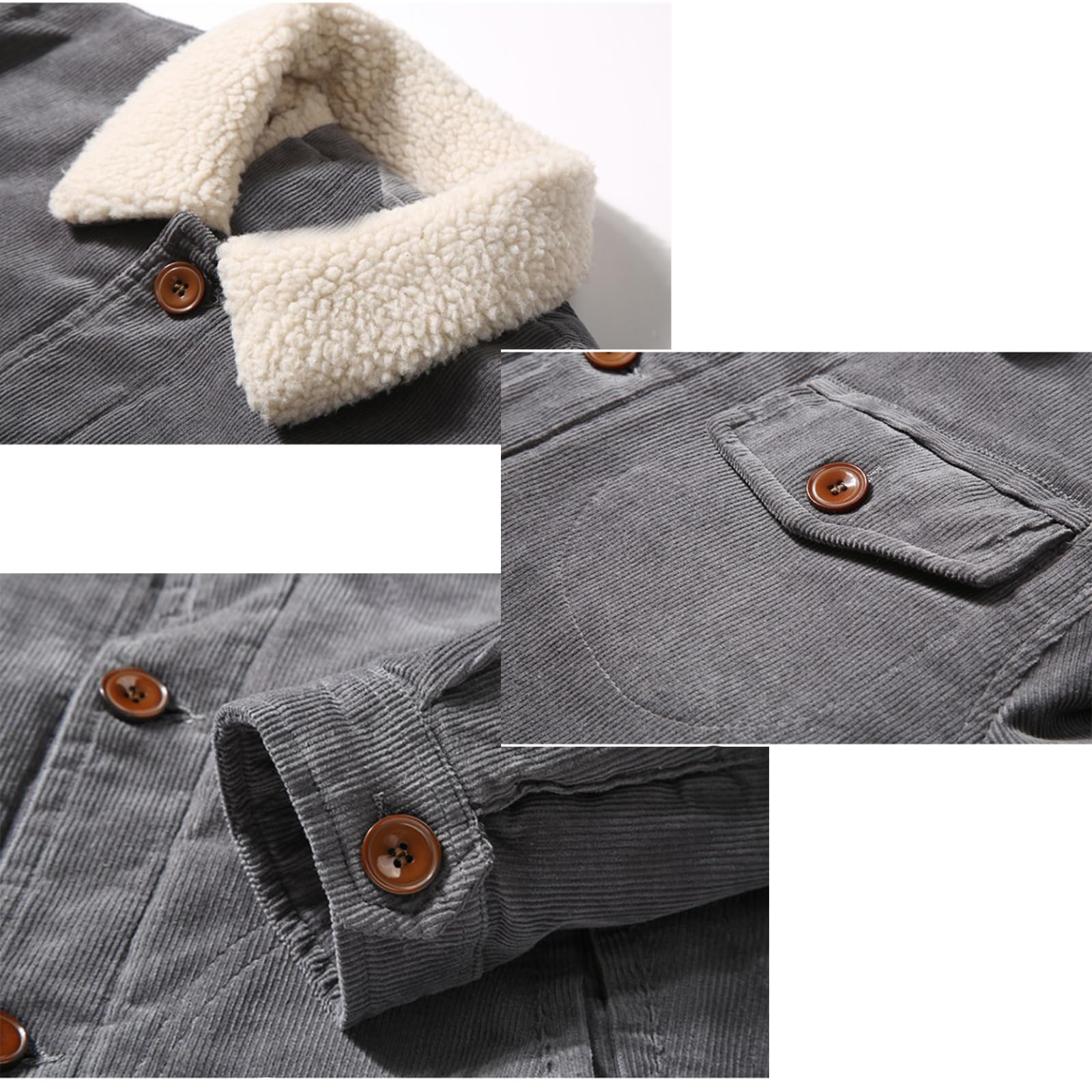 Giacca da uomo in velluto a coste con colletto rialzato, foderato in sherpa, caldo cappotto con tasche