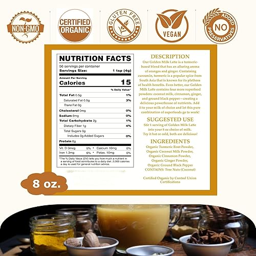 Miniatura 2 de Cherie Sweet Heart - Leche de leche dorada orgánica  Mezcla instantánea de leche orgánica en polvo de cúrcuma, superalimento, leche de coco, canela,