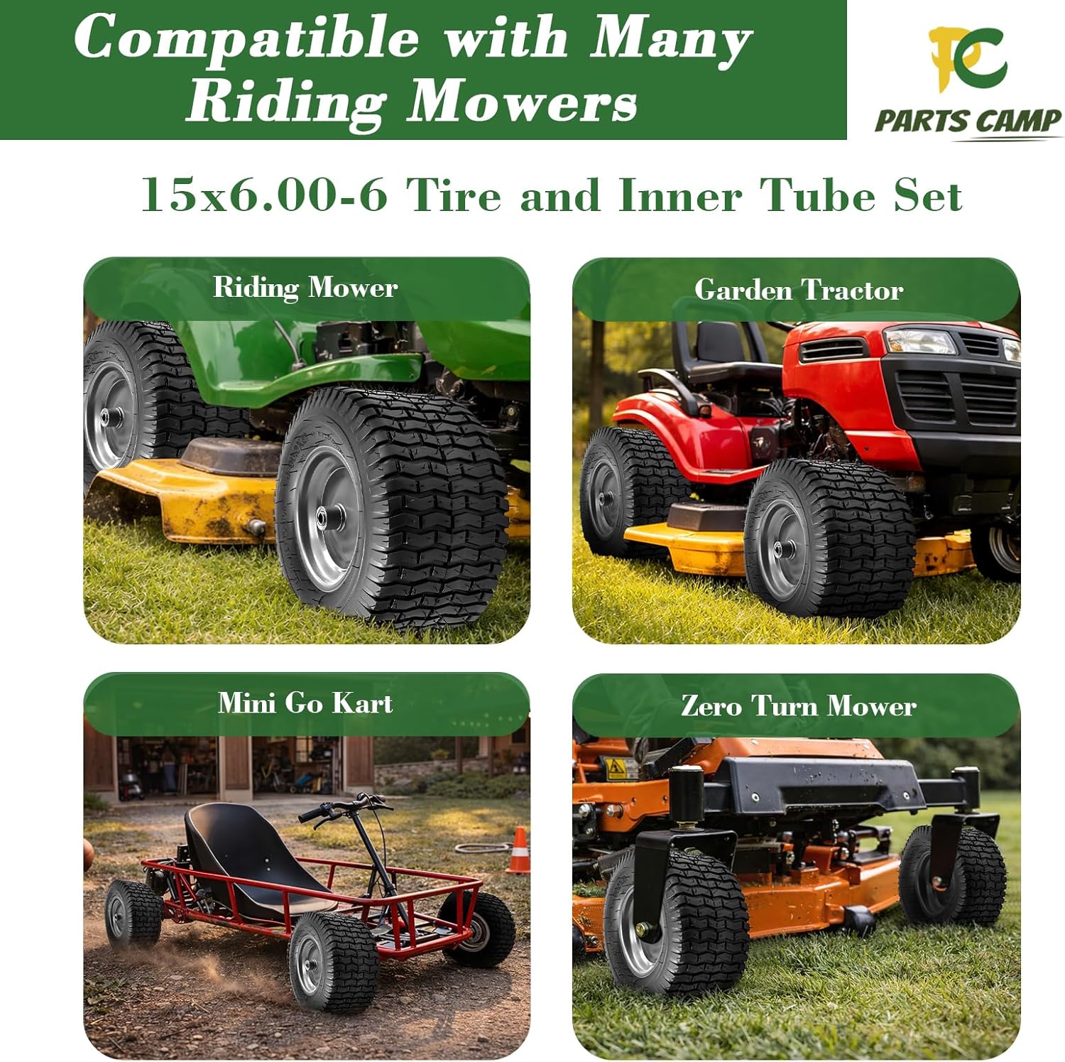 Parts Camp 15x6.00-6 Tire and Inner Tube Set with TR-13 Valve Stem, Front Wheel Replacement for Riding Lawn Mowers, Garden Tractor, Replace Craftsman, John Deere, Husqvarna, Includes Patch Kit