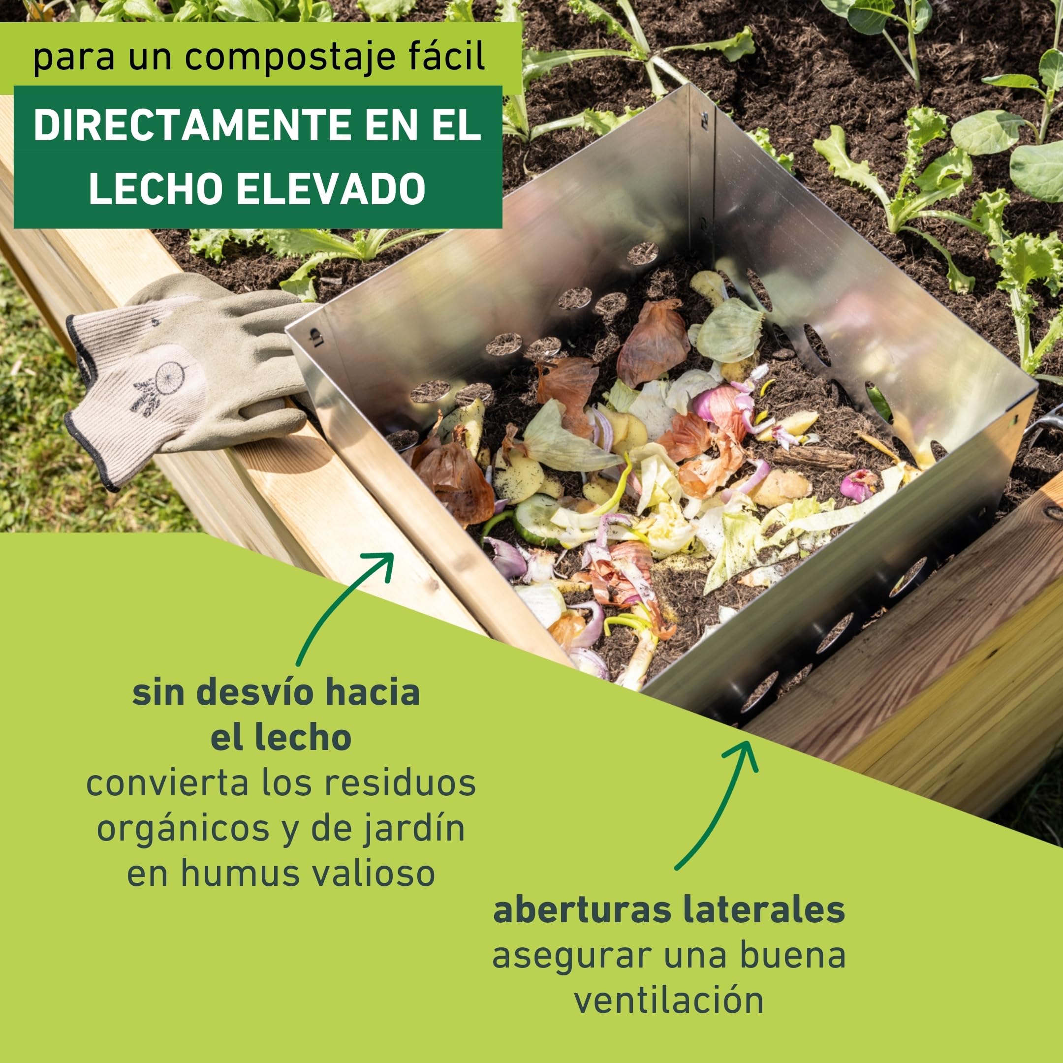 Windhager Compostador para lechos elevados, 30 x 30 x 48 cm, Acero galvanizado en Caliente, lombricompostador, compostador para lechos enterrados, Resistente a la Intemperie y Duradero, Plata
