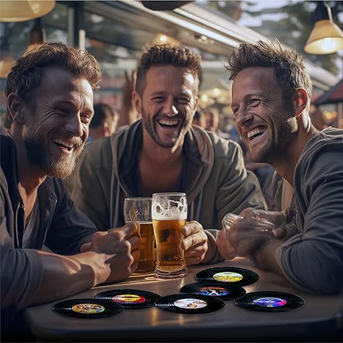 Miniatura 2 de Paquete de 12 posavasos de vinilo retro con soporte, juego de posavasos con temática musical de los años 80 para protección de la mesa, regalos