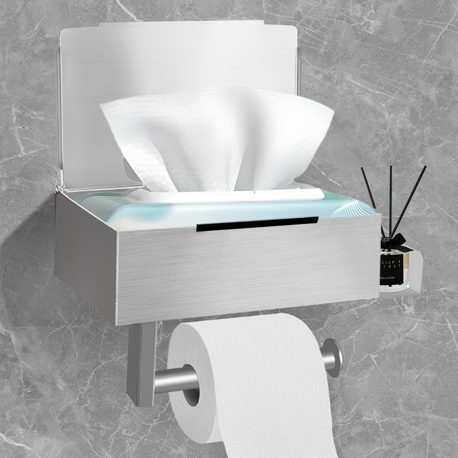 DOKKOME Toiletpapierhouder Zonder boren Klopapierhouder met opbergdoos