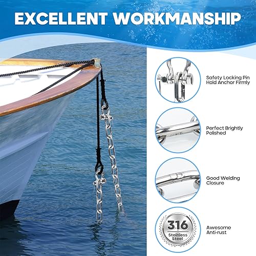 Miniatura 5 de hannger 316 Stainless Steel Anchor Chain, Marine Grade Boat Anchor Chain Kit, Heavy-Duty 14" or 516" Anchor Lead Chain w 2 Pcs Anti-Off Double