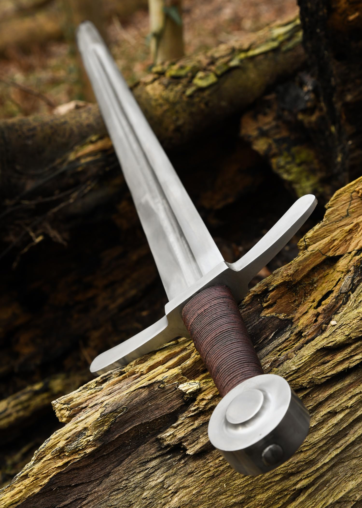 Battle-Merchant - Scheibenknauf-Schwert mit Lederscheide - für Schaukampf | Hochmittelalter, Einhänder der Kreuzritter für Erwachsene, aus Federstahl, Mittelalter, Reenactment