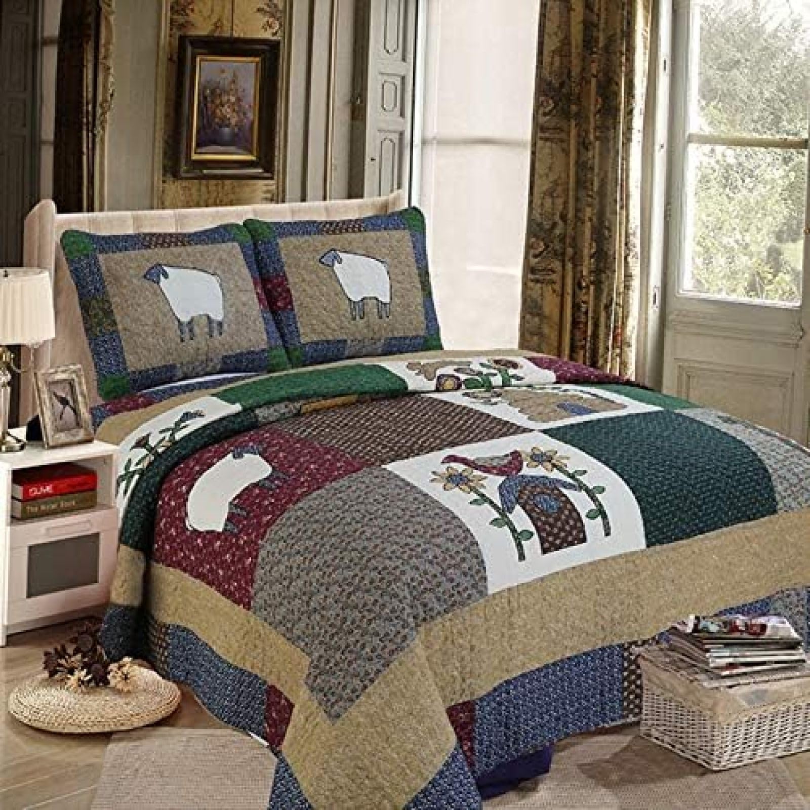 Superking Bedspreads 240x260 Cm, 3 Piece Lightweight Patchwork Quilted Bedspread 100% Cotton Geometric Pattern Quilts Cozy Microfiber Double Throws Coverlets With 2 Pillow Sham 50x70cm,Bonny369