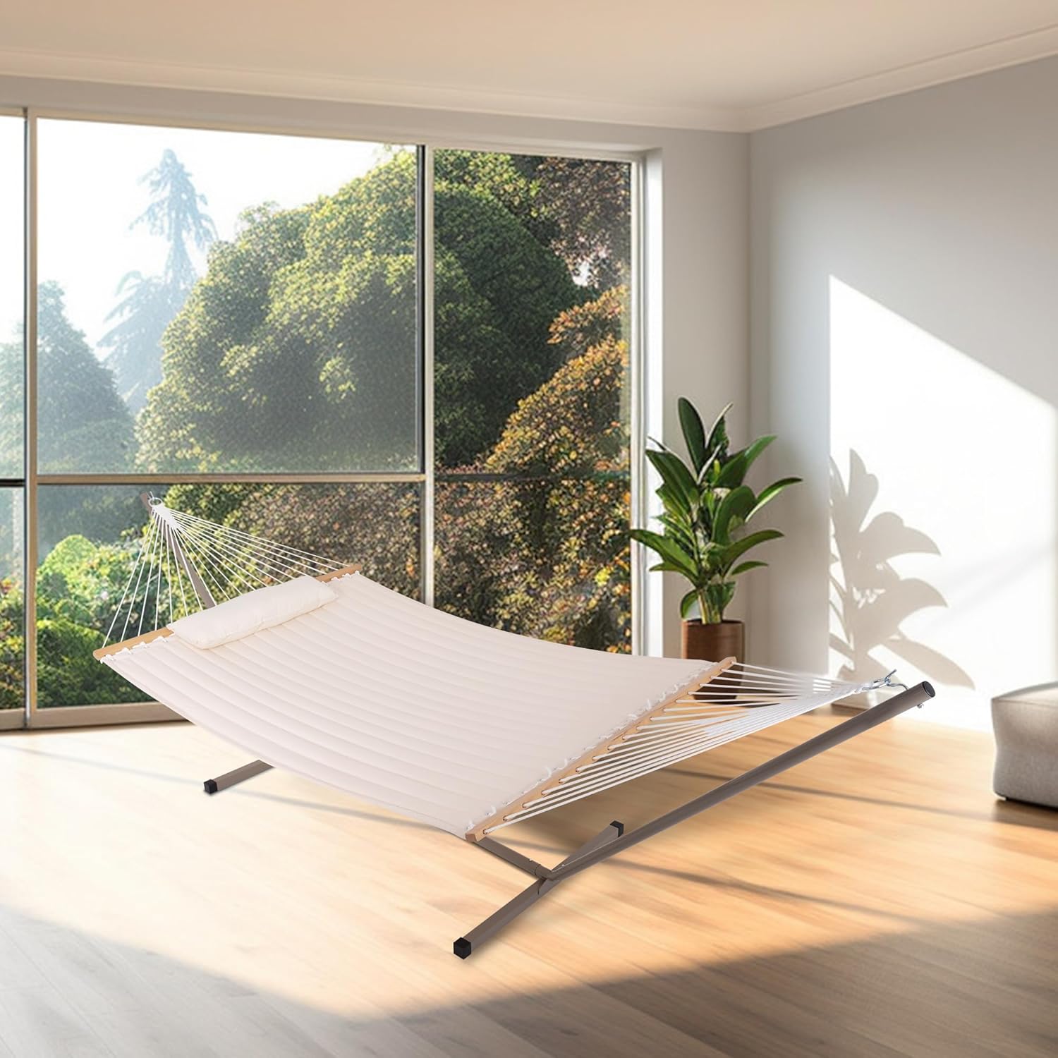 Outdoor 12 Feet Hammock Stand Heavy Duty Coated Steel Tube Frame, for Indoor Porch Patio Garden Backyard Hammocks, 450 Pounds Weight Capacity, Tan