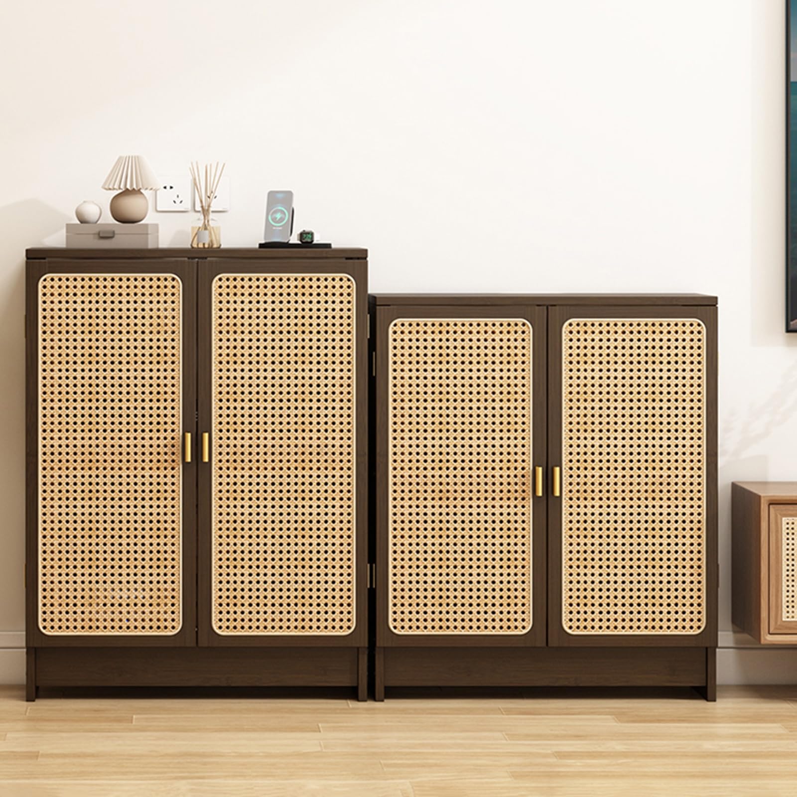 Router Wi-Fi, organizer, szafka do zarządzania kablami, do domu, biura, regulowane półki, stojąca, brązowa, 70 x 25 x 70 cm
