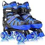 NEMONE Roller Skates for Boys Kids Ages 4-6 5-8 6-12 8-12 with 4 Sizes Adjustable Light up Wheels, Todder Beginner Rollerskates Indoor Outdoor Sports Blue S