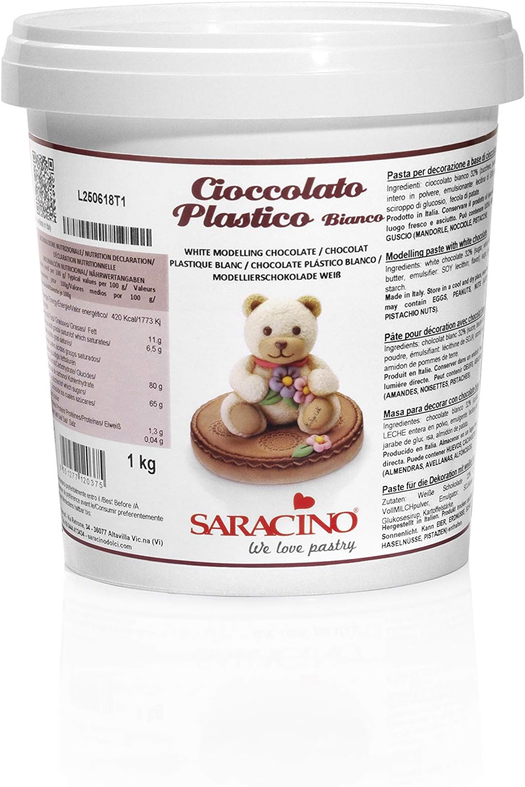 Saracino White Chocolate Modelling Paste for Decorations and Sculptures 1 Kg Made in Italy