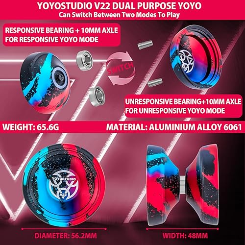 Miniatura 4 de YOYOSTUDIO Yoyo V22 - Yoyo profesional sensible para niños de 8 a 12 años, Yoyos profesionales con kit de accesorios, 10 cuerdas de yoyo, estuche y