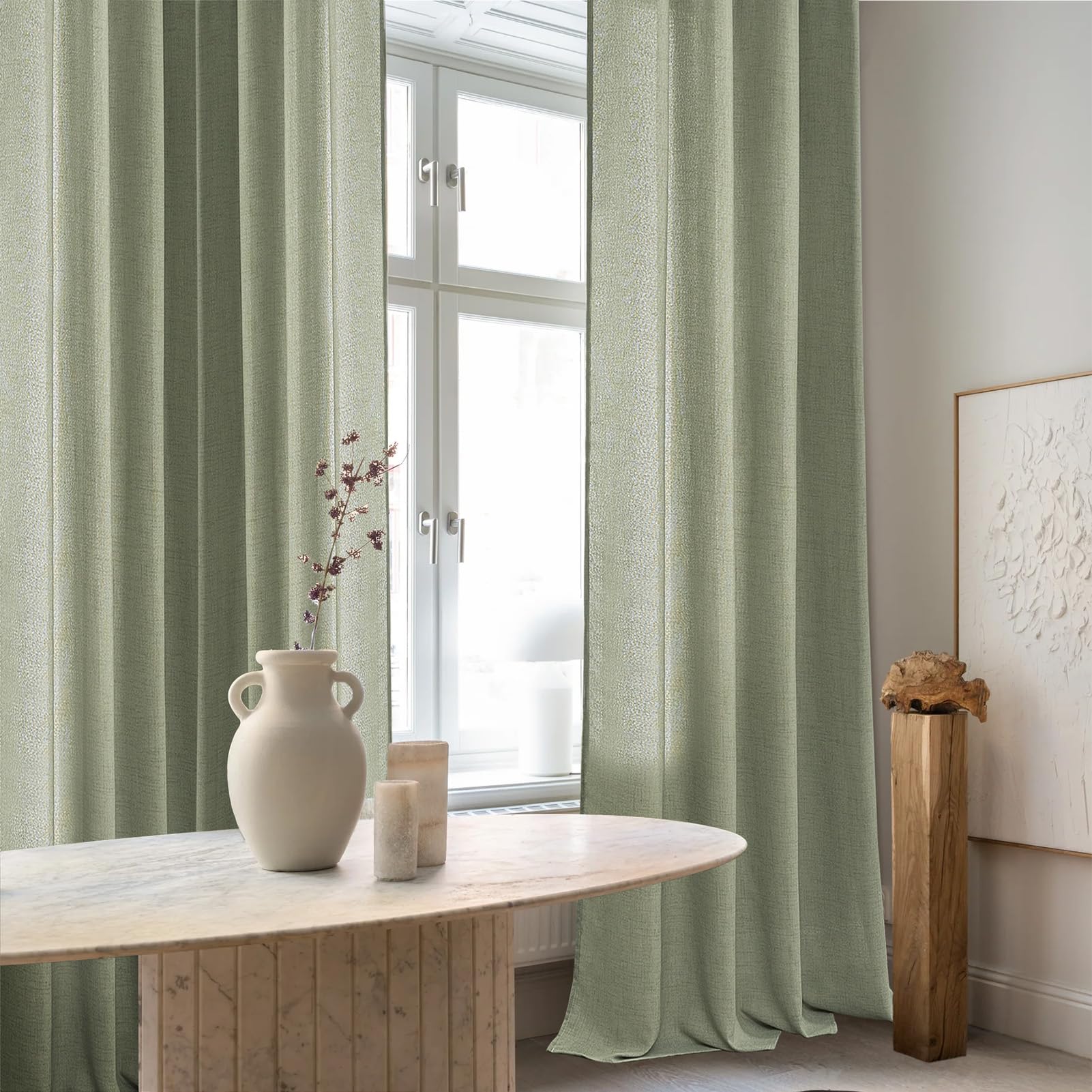 MRTREES Tenda Verde Salvia Semitrasparente da Interno Elegante Tende Soggiorno Moderne 2 Pezzi, 140x300 CM, Tende Salotto per Casa Camera da Letto Cameretta Soggiorno Finestre con Occhielli