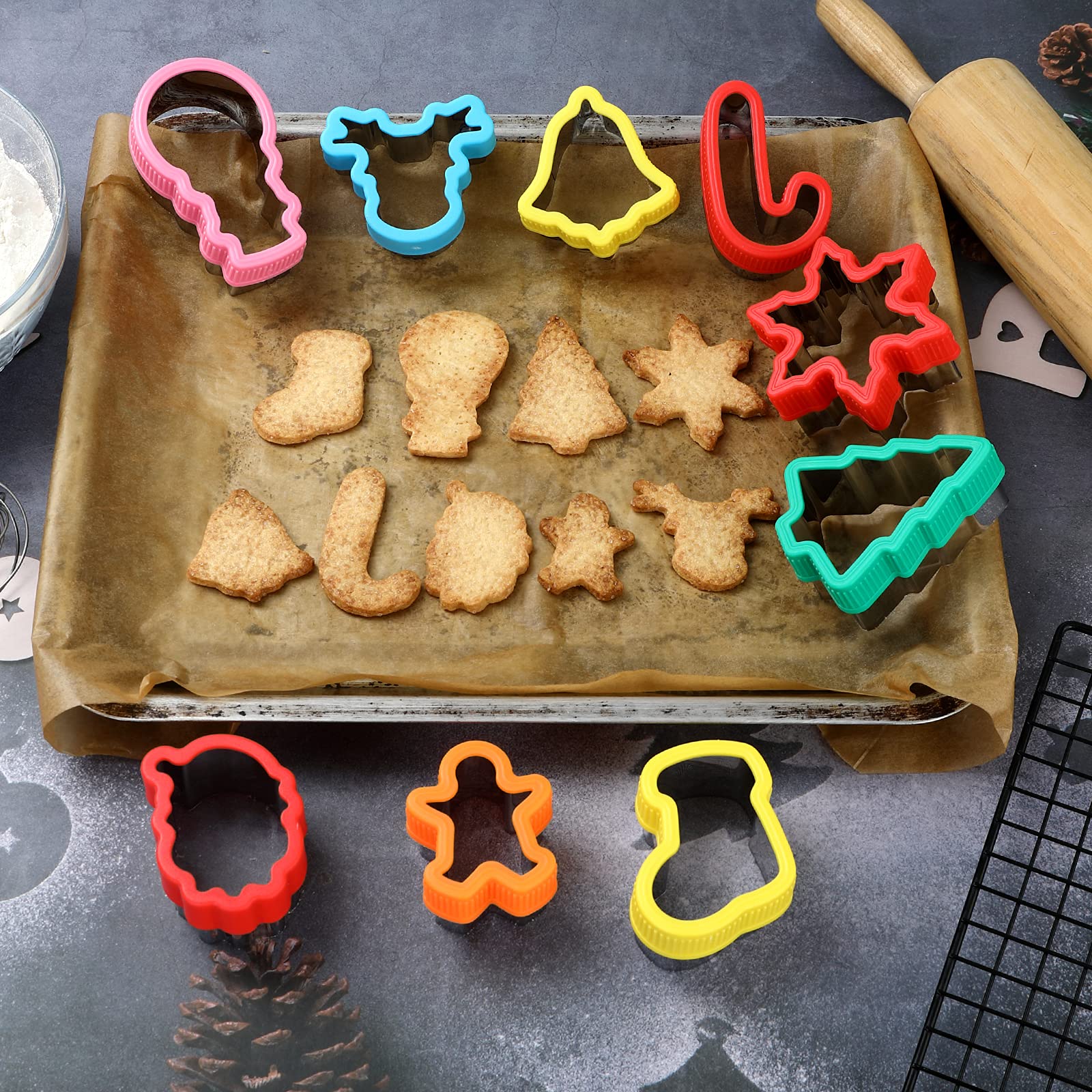Juego de moldes de cortadores de galletas de Navidad, 9 piezas de moldes cortadores de galletas y frutas, accesorios de decoración y alimentos