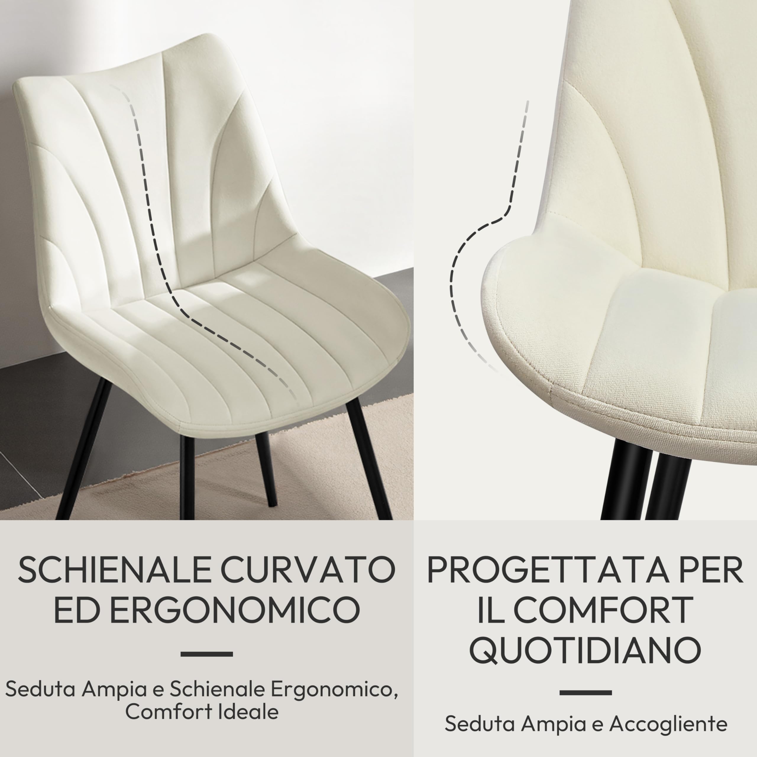 Yaheetech Set di 4 Sedie da Pranzo Moderne in Velluto Sedie Imbottite con Schienale e Gambe in Metallo Senza Braccioli per Cucina Sala da Pranzo e Soggiorno (Beige)
