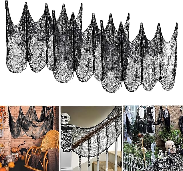 SLKIJDHFB Halloween Creepy Cloth 79 x 30 Inch, Spooky Halloween Polyester Scary Gauze Cloth Doorways Spooky Giant Tapestry for Halloween Decorations Outdoor Yard Home Wall Decor (black×3 pieces)