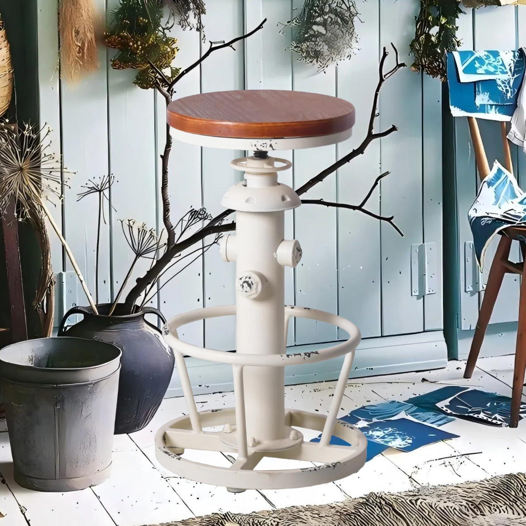 Topower Aged Antique Industrial Round Bottom Adjustable Height Cafe Coffee Retro Vintage Stylish Water Pipe Design Pub Kitchen Bar Stool (Antique