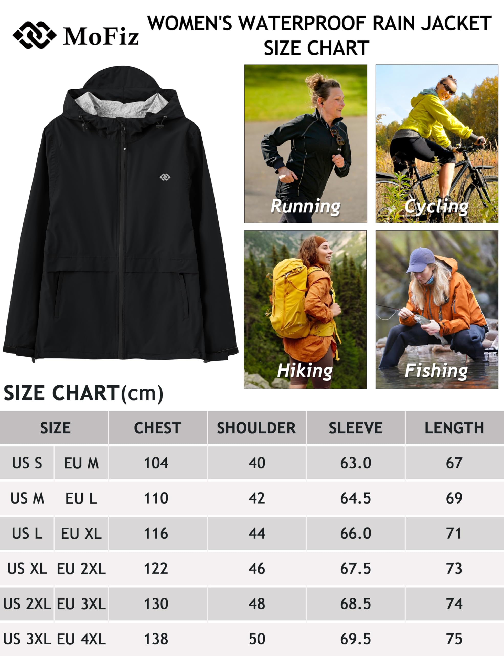 MoFiz Chaquetas Impermeables Mujer Chaqueta Chubasquero Plegable Ligero Cortavientos Impermeable para Ciclismo Acampada Trekking Viajes Senderismo