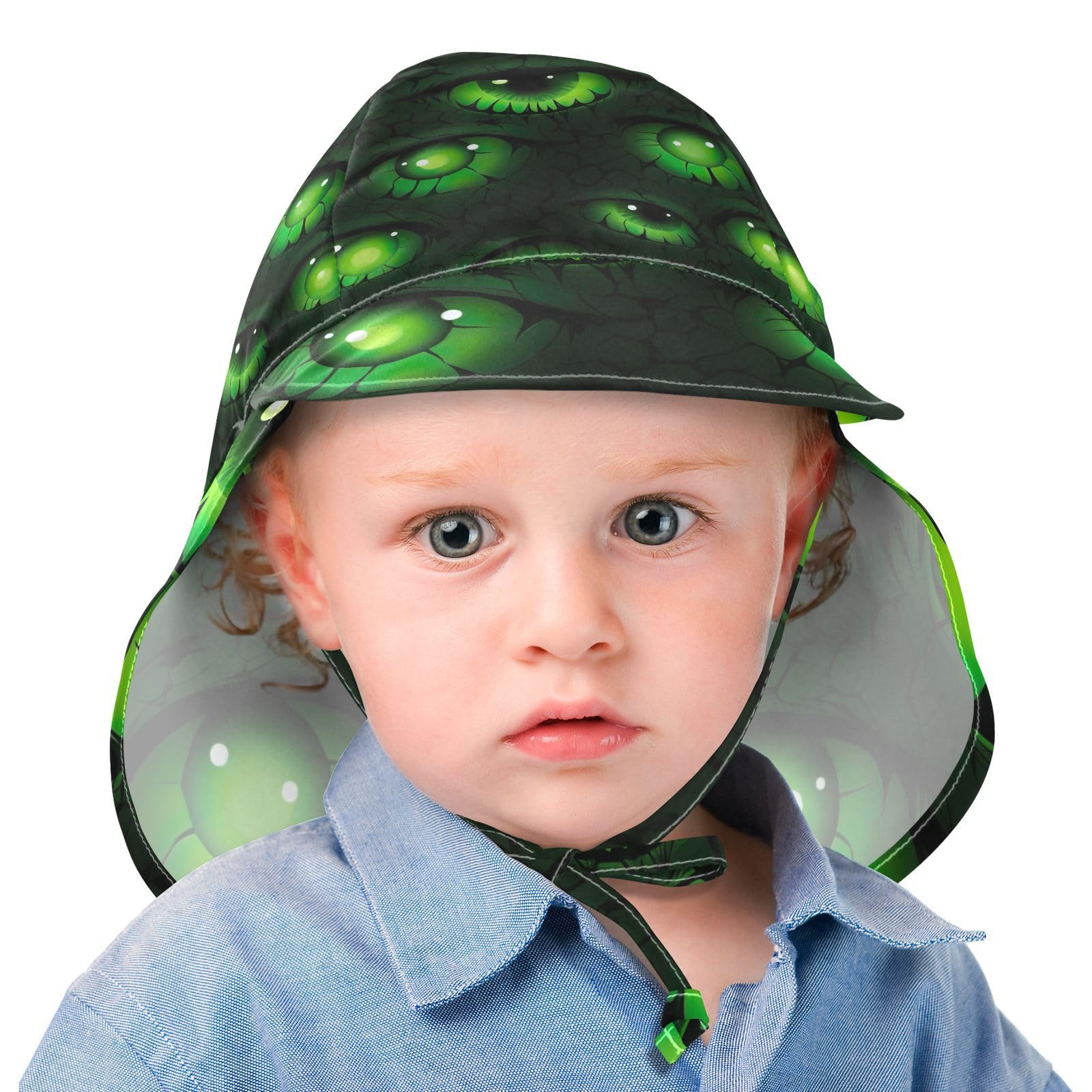 J JOYSAY Halloween Green Scary Eyes Baby Sun Hat Toddler Hat UPF 50+ Beach Baby Sun Hat Sun Protective Child Summer Beach Hats with Neck Flap for Baby Travel