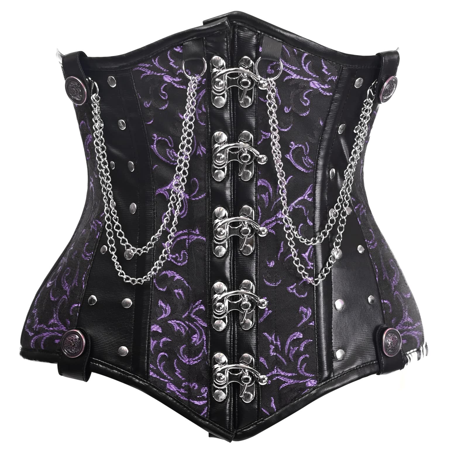 Daisy corsets Womens Daisy Corsets Top Drawer Black Purple Steel Boned Underbust Corset W Chains and Clasps