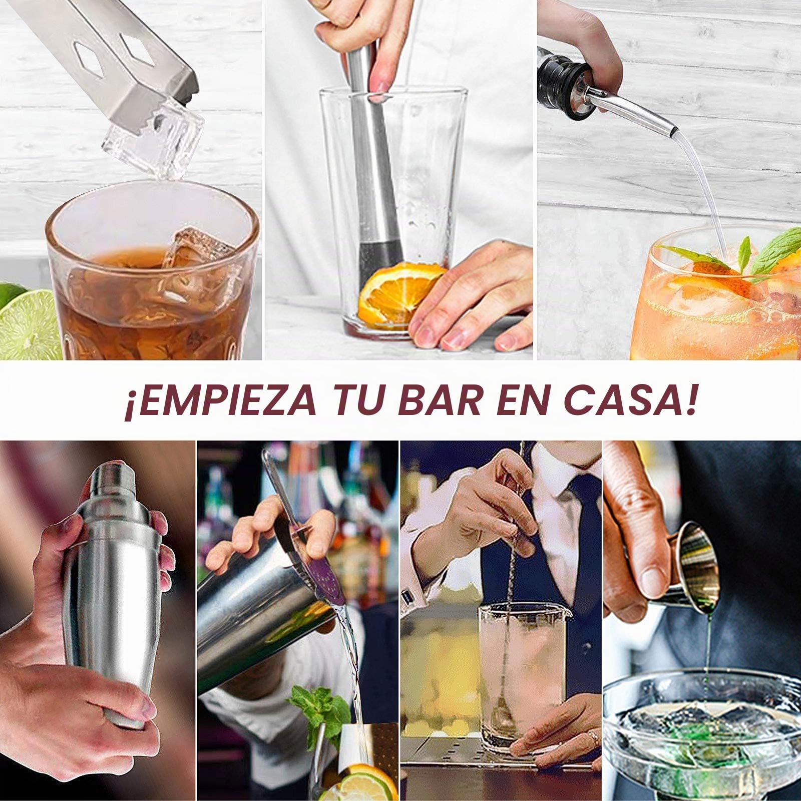 Juego de coctelera, Juego de Mezcla de cóctel de Acero Inoxidable de 750 ml, Kit de Camarero con Soporte de bambú para el hogar, Barra, Juego de Herramientas de Barra de 12 Piezas