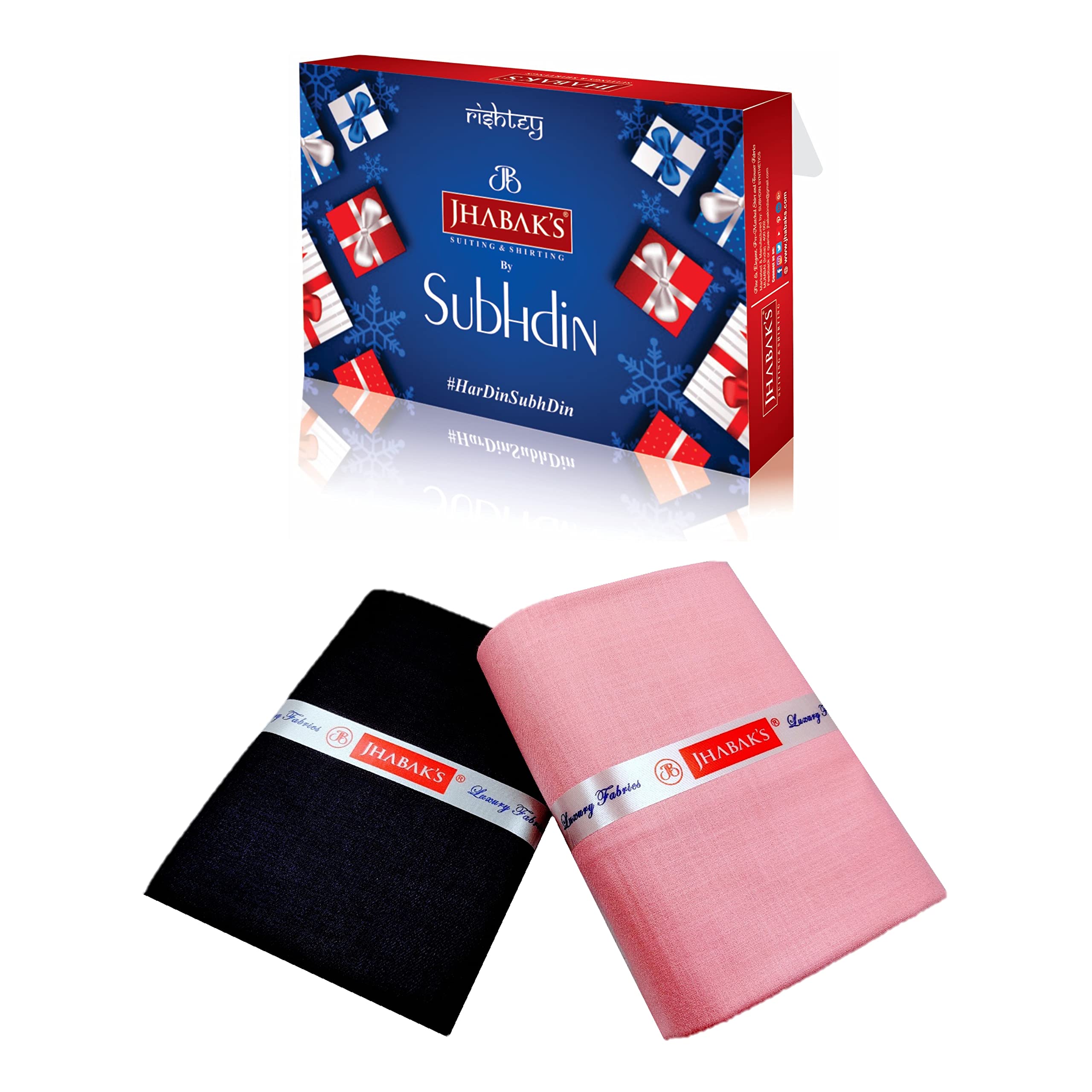 JHABAK'S Untitched Shirt and Trouser Fabric - Cotton Blend Material - 2.25m Shirt Cloth - 1.20m Pant Piece (Rose Pink Shirt & Navy Blue Trousers) 1
