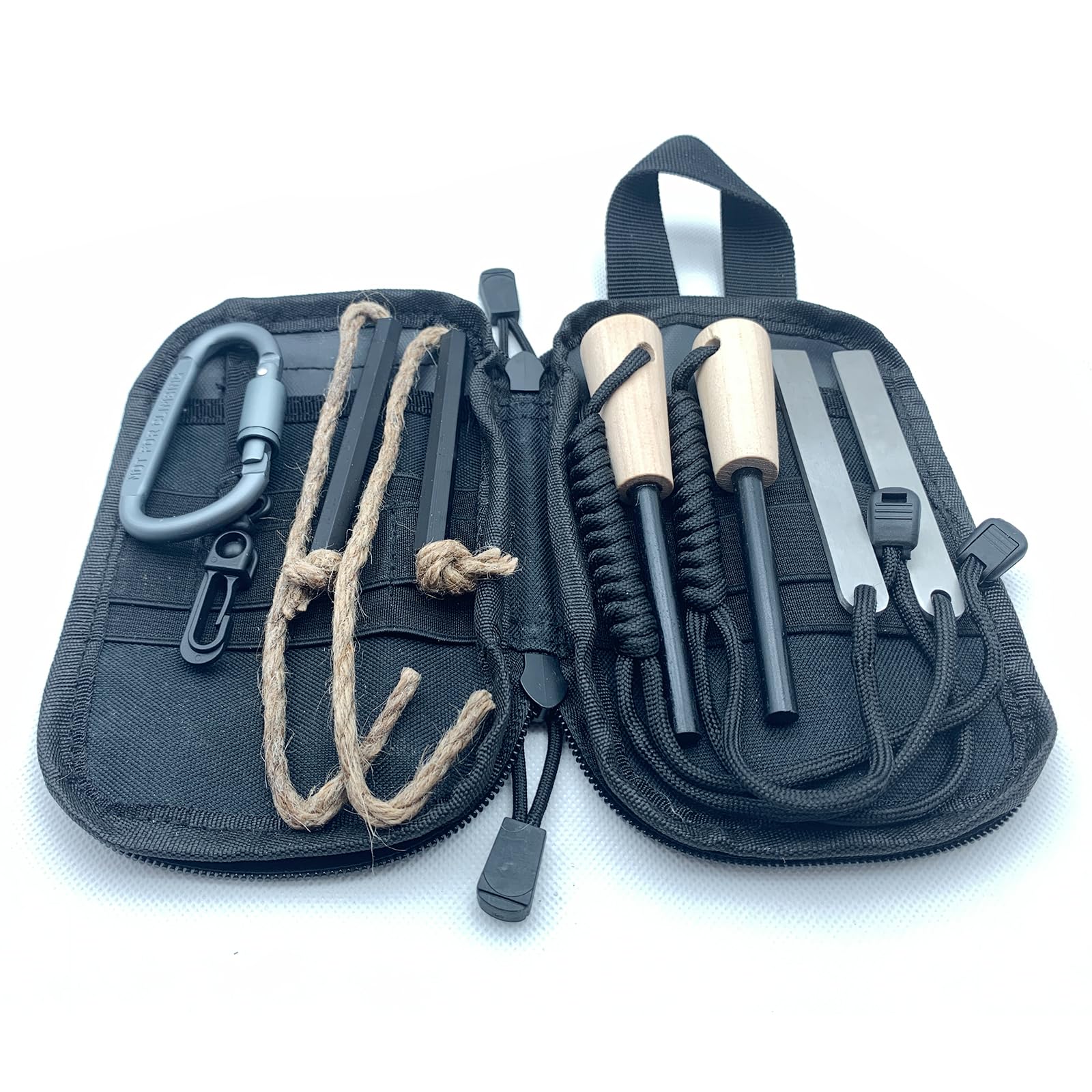 Flint and Steel Fire Starter Kit, Ferro Rods Magnesium Fire Starter Survival Tool Camping Emergency Fire Lightning Striker, Tinder Wick Rope, Multifunctional Outdoor Bag Hook