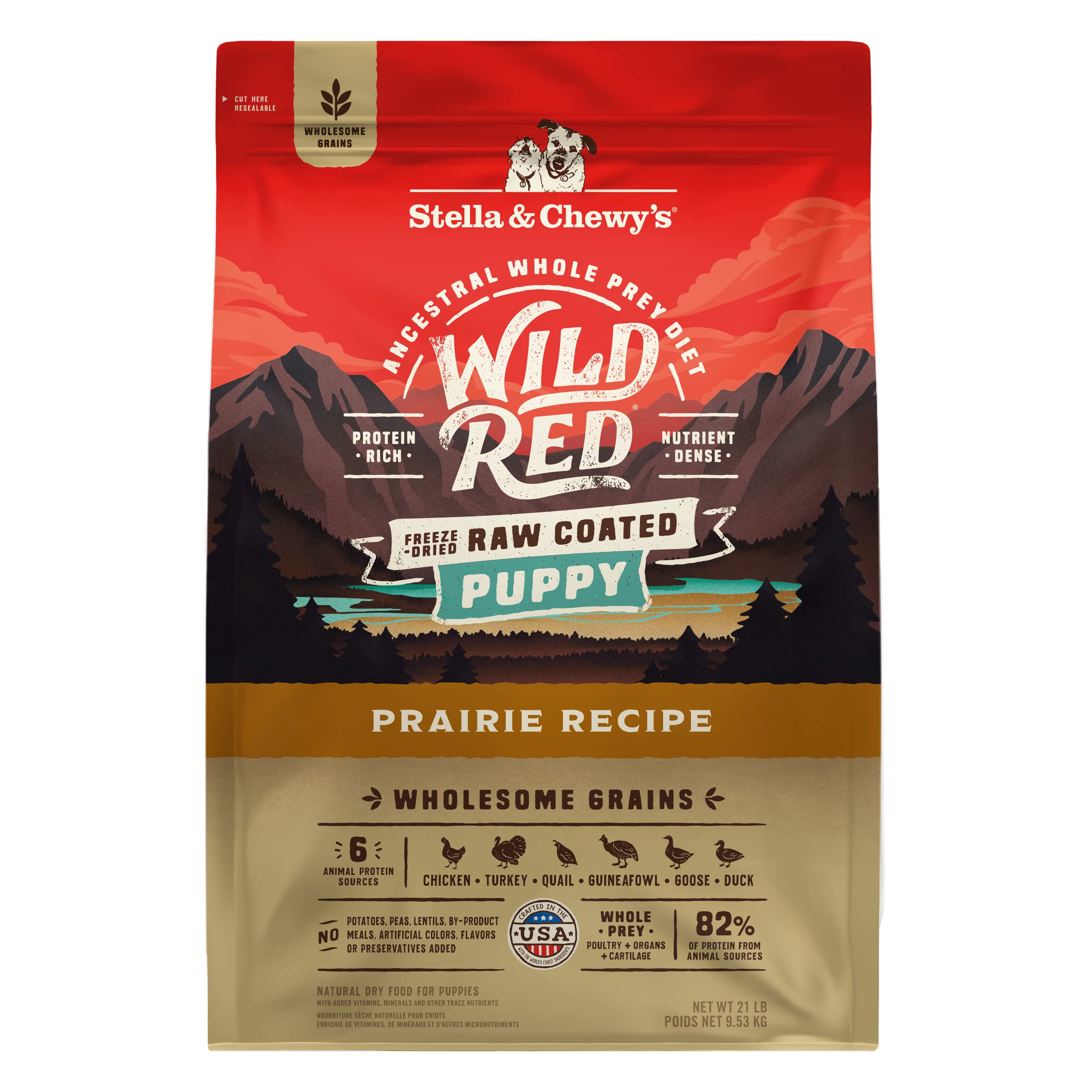 Stella & Chewy's Wild Red Dry Dog Food Raw Coated High Protein Wholesome Grains Puppy Prairie Recipe, 21 lb. Bag