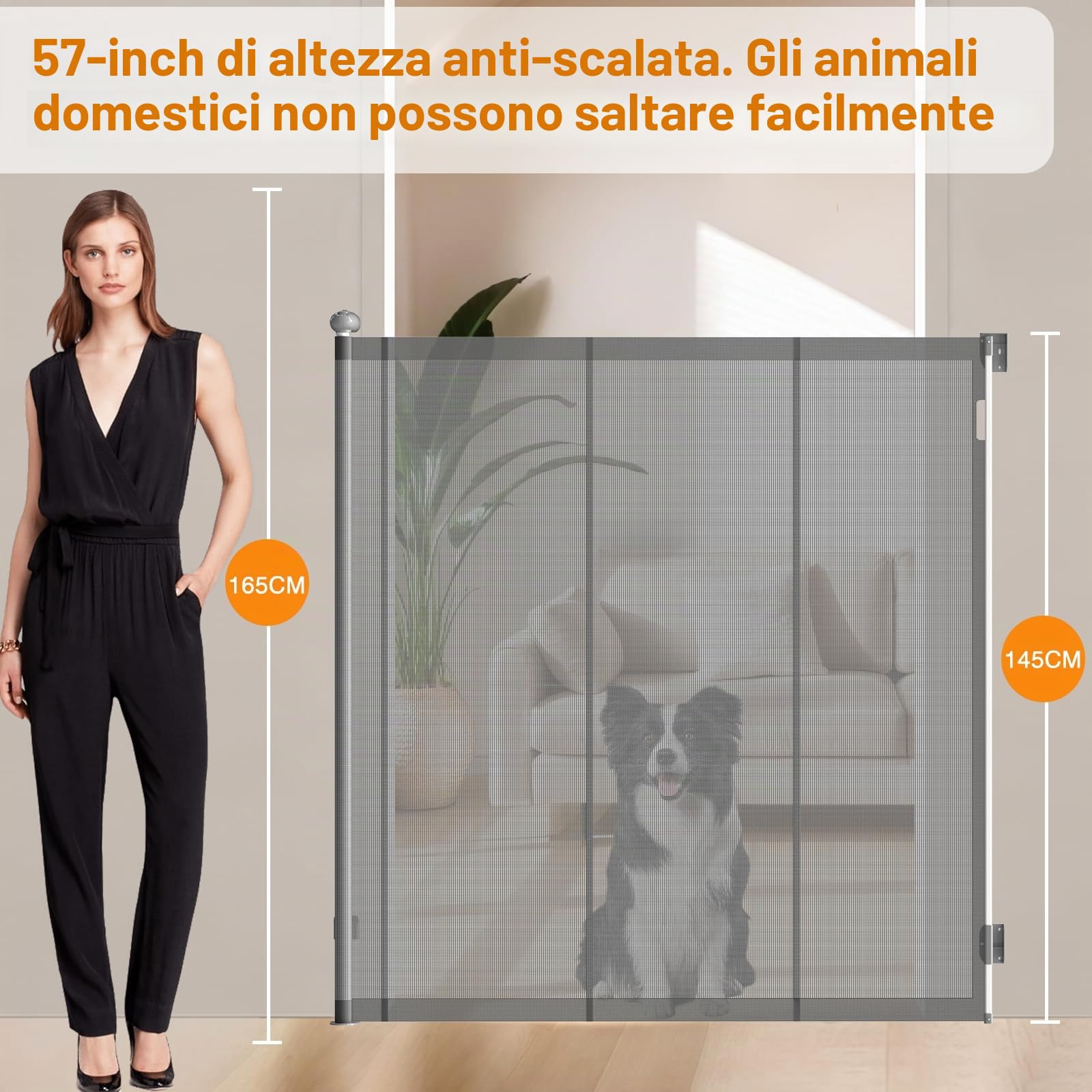 Xifamniy Cancello retrattile alto 144,8 cm, per animali domestici e sicurezza bambini (145 x 200 W)