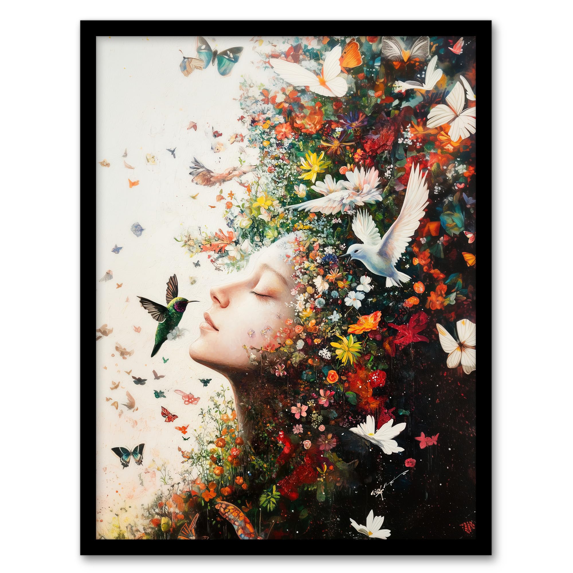 Artery8 Mother Nature Birds Butterflies Colourful Flowers Living Room Artwork Framed Wall Art Print A4