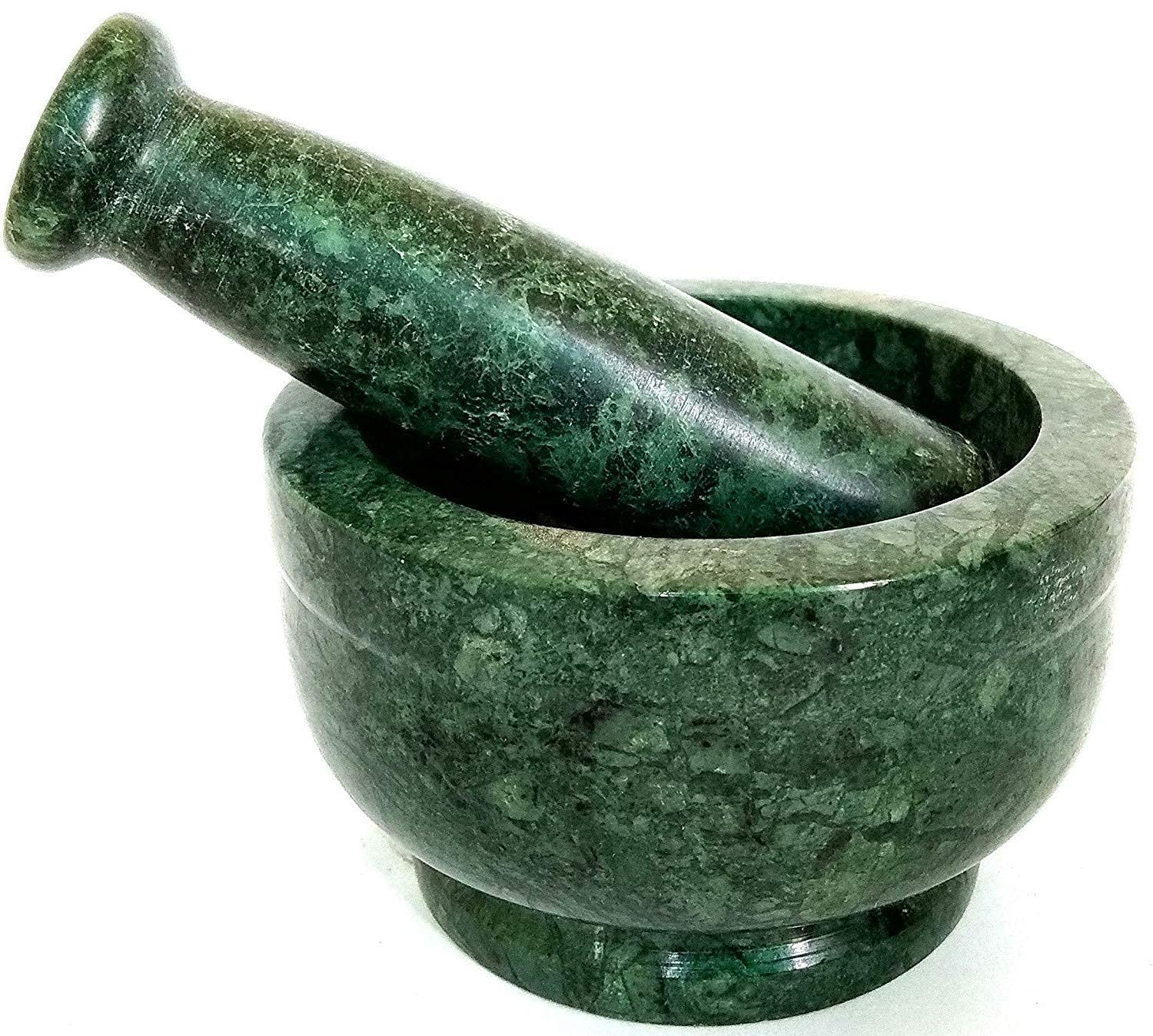 RSPTJM RJ kitchenware Store Mortar and Pestle Set, kharad, Masher Spice Mixer/Okhli and musle/Kharal for Kitchen 4 inches (green marble okhali pestle)