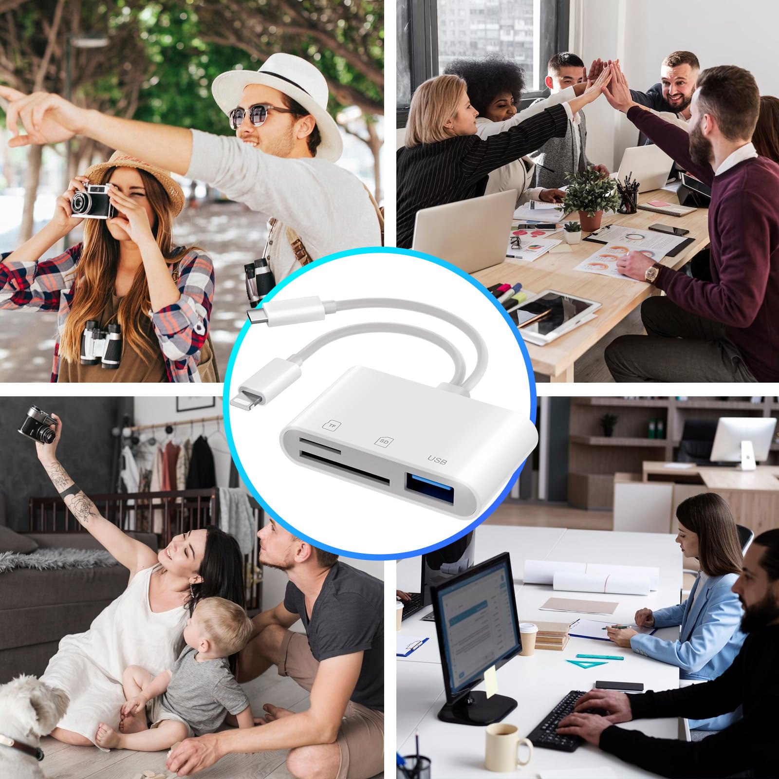 Lecteur Cartes SD iPhone Apple MFi Certified Lightning vers SD Micro SD USB C Adaptateur pour iPhone 16 15 iPad Samsung Caméra