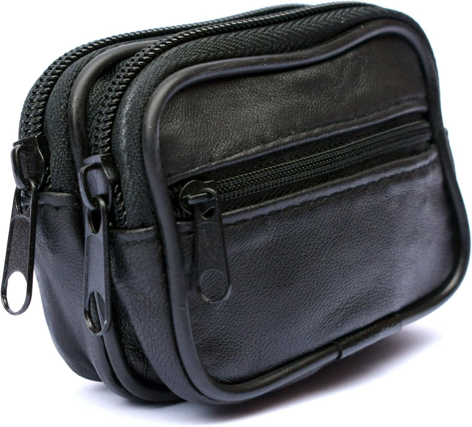 Real Soft Leather Bum Belt Pouch 3 Zips Small Travel Bag Money Pouch Organiser