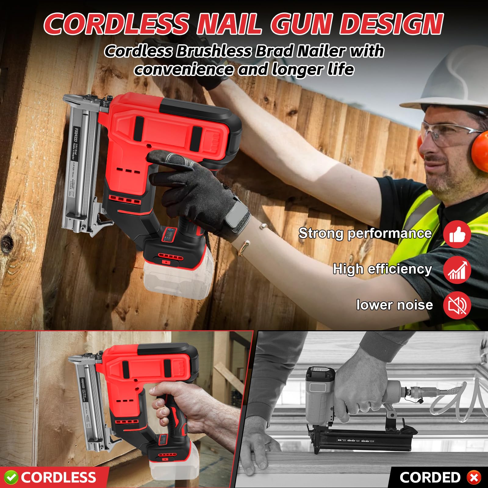 Set di chiodatrici a batteria da 18 GA, compatibile con Milwaukee 18 V, 2 in 1, pistola per unghie senza spazzole, con 500 chiodi e 500 staffe, per fai da te, lavorazione del legno