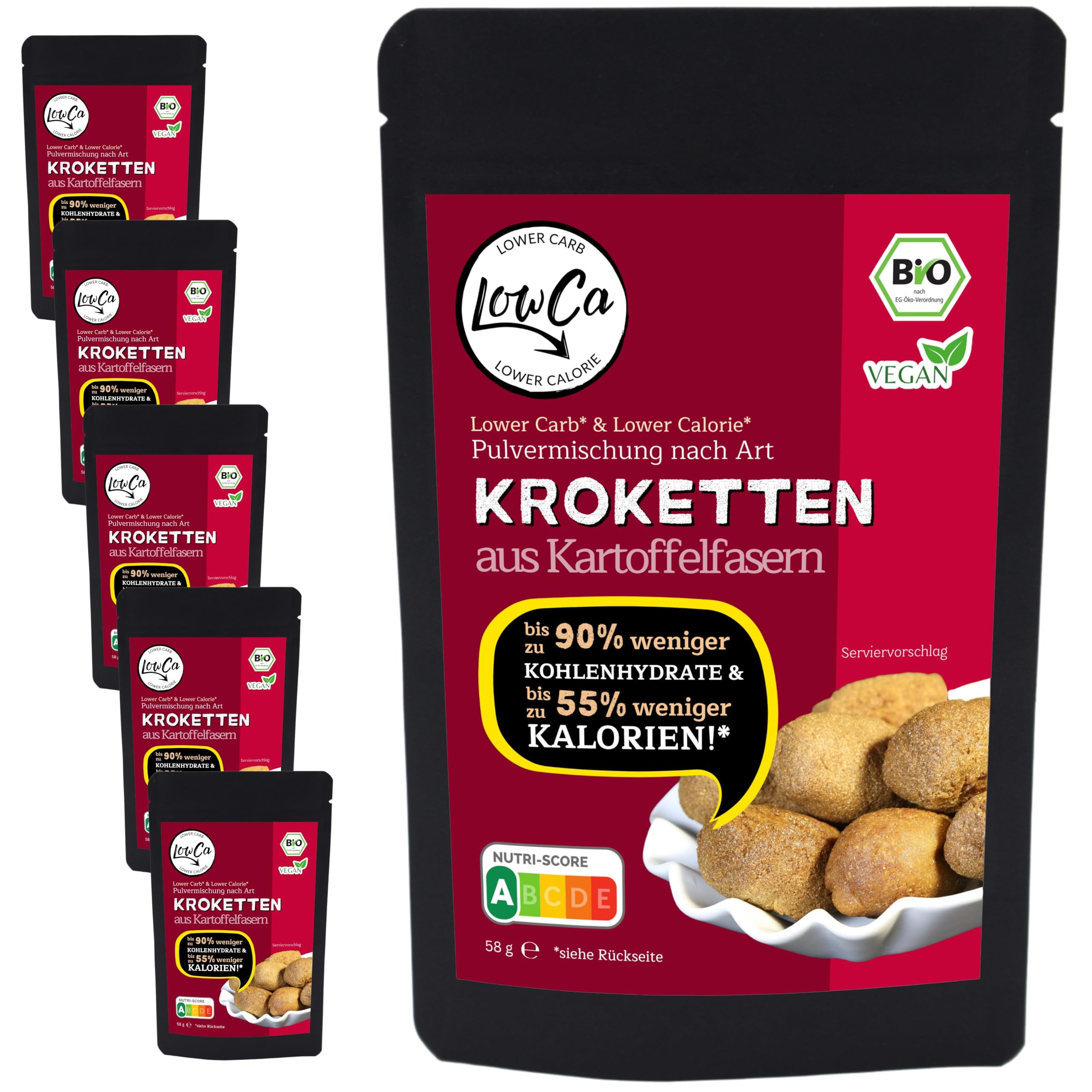 LOWER CARB KARTOFFELPRODUKTE | stark kohlenhydratreduziert | kalorienreduziert | protein- und ballaststoffreich | bio (6x Kroketten)