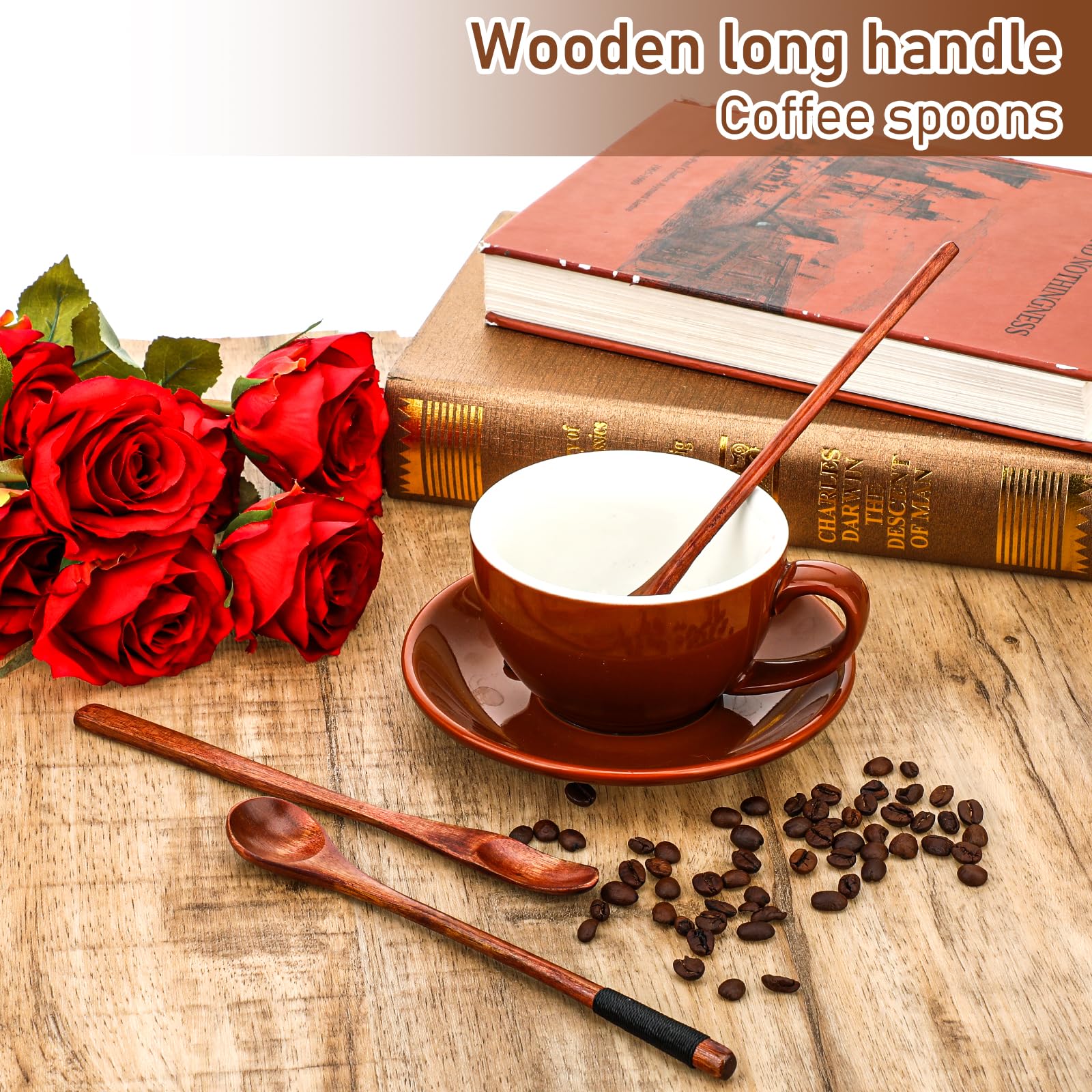 2 Braune Kaffeelöffel Aus Holz - Langer Griff, Ideal Zum Rühren Von Kaffee, Tee & Espresso