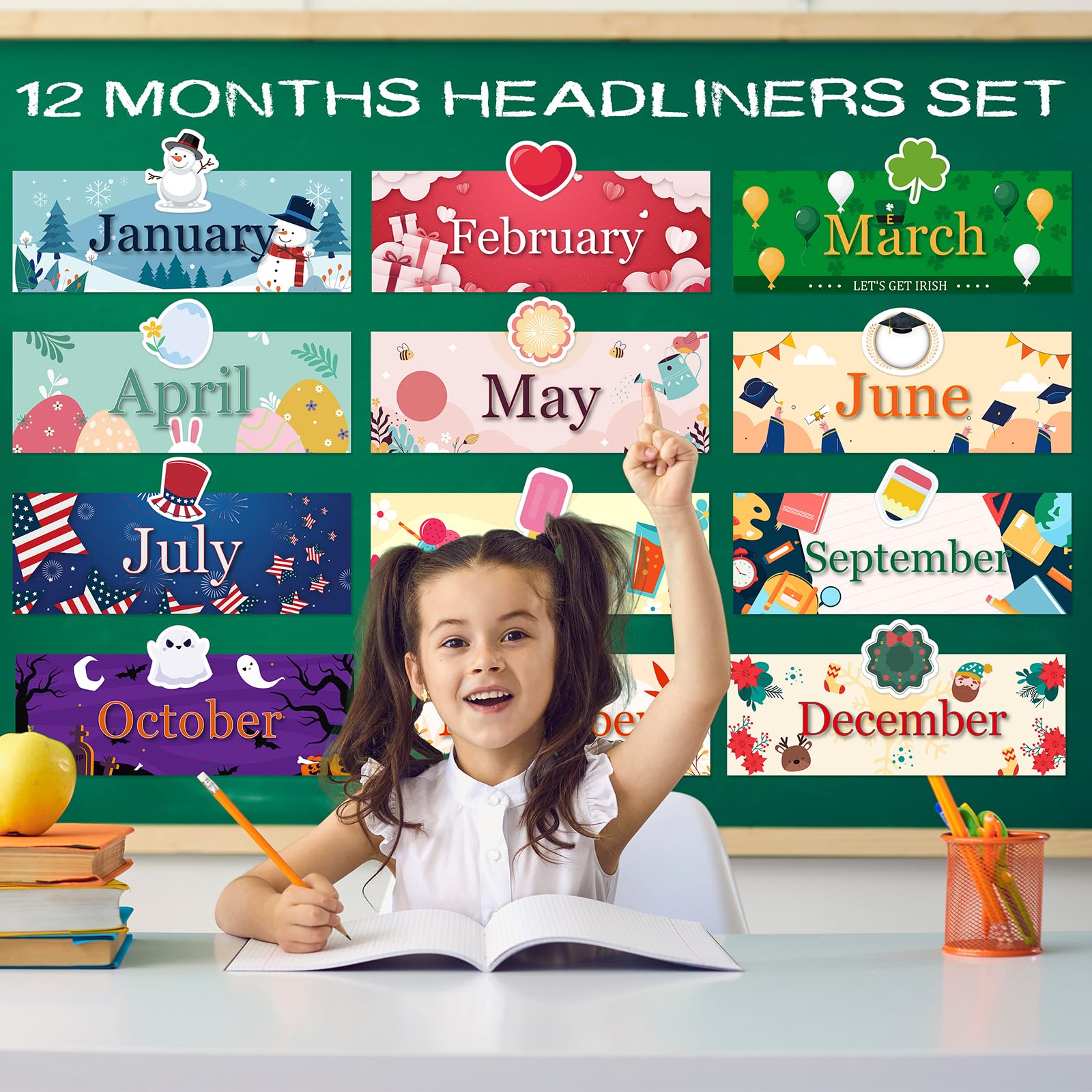 Gueevin 60 Pcs Industrial Chic Bulletin Board Set - Monthly Headers For Classroom Calendar Decor